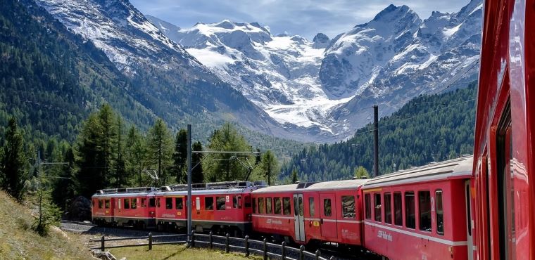 Bernina Express and Alpi Mountains
